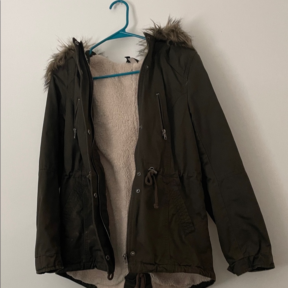 Divided Olive Green Fur-Lined Jacket